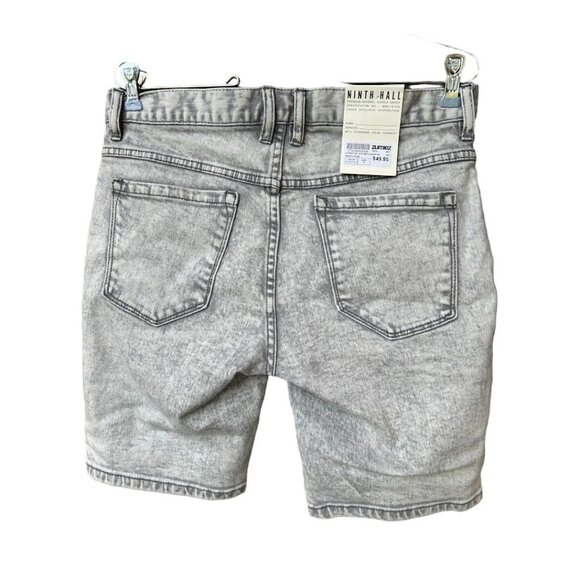 New Ninth Hall Covert Slim Fit Moto Denim Shorts 30W Acid Wash Light Grey Men's - Picture 4 of 7